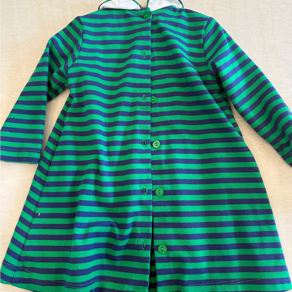 Anavini Green and Navy Striped Top with White Accents - Picture 3 of 4